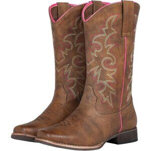 SheSole Womens Brown Cowboy Square Toe Cowgirl Wide Calf Western Boots